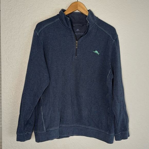 Tommy Bahama 1/4 Zip Blue Pullover Long Sleeve Sweater Fall Sporty Prep Cotton - Picture 1 of 9
